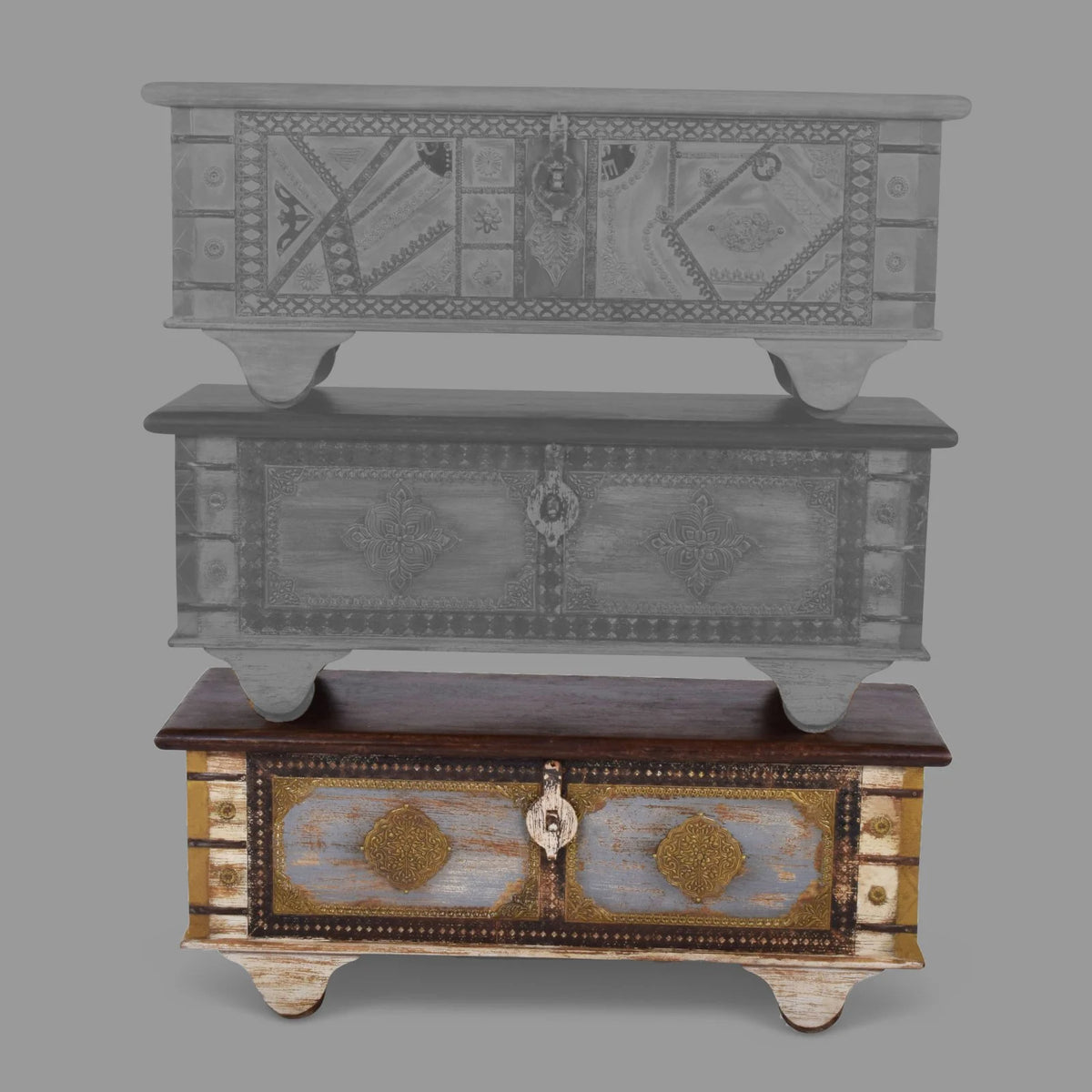 Wood Storage Trunk Coffee Table Off White Ivory J66750