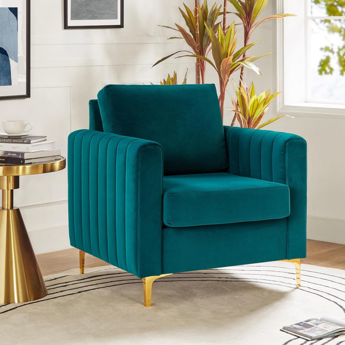 Teal Velvet Accent Club Chair with Metal Legs C75117