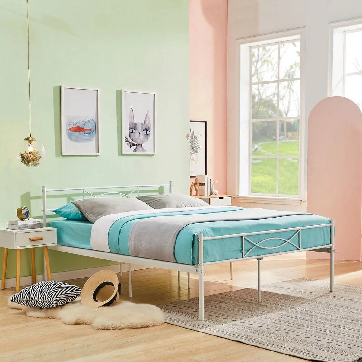 Twin Size Black Metal Platform Bed Frame with Headboard and Footboard L359