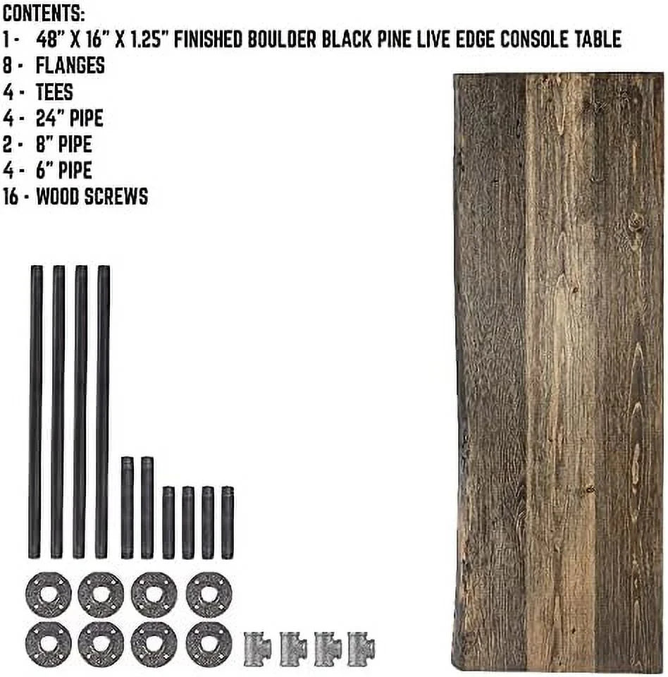 Live Edge Reclaimed Pine Wood Console Table with Industrial Pipe Legs K3838