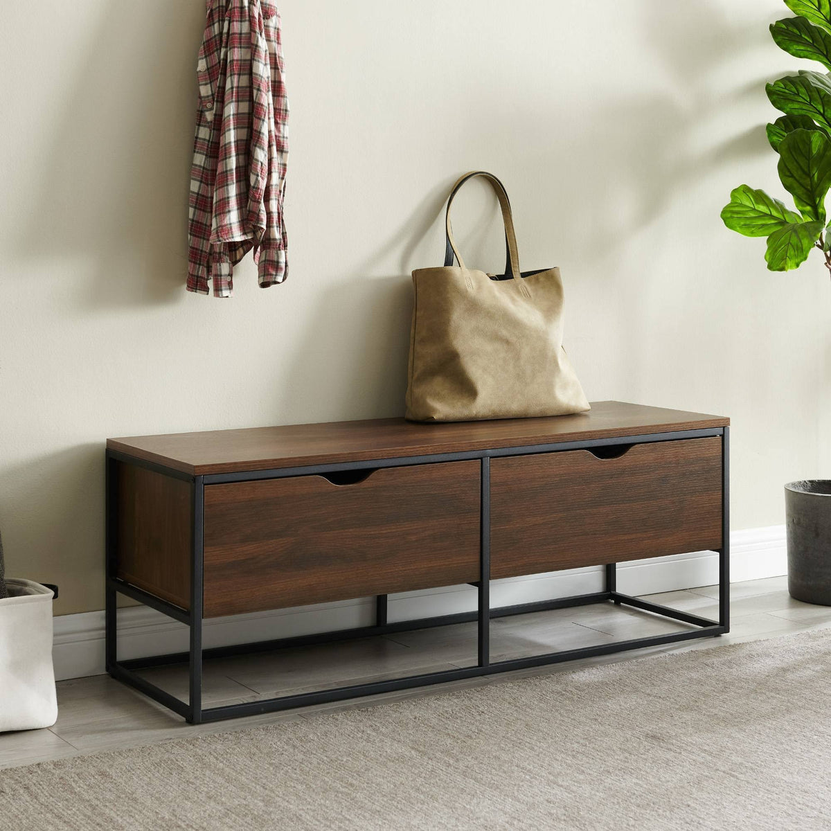 2 Drawer Entry Storage Bench Dark Walnut F332792