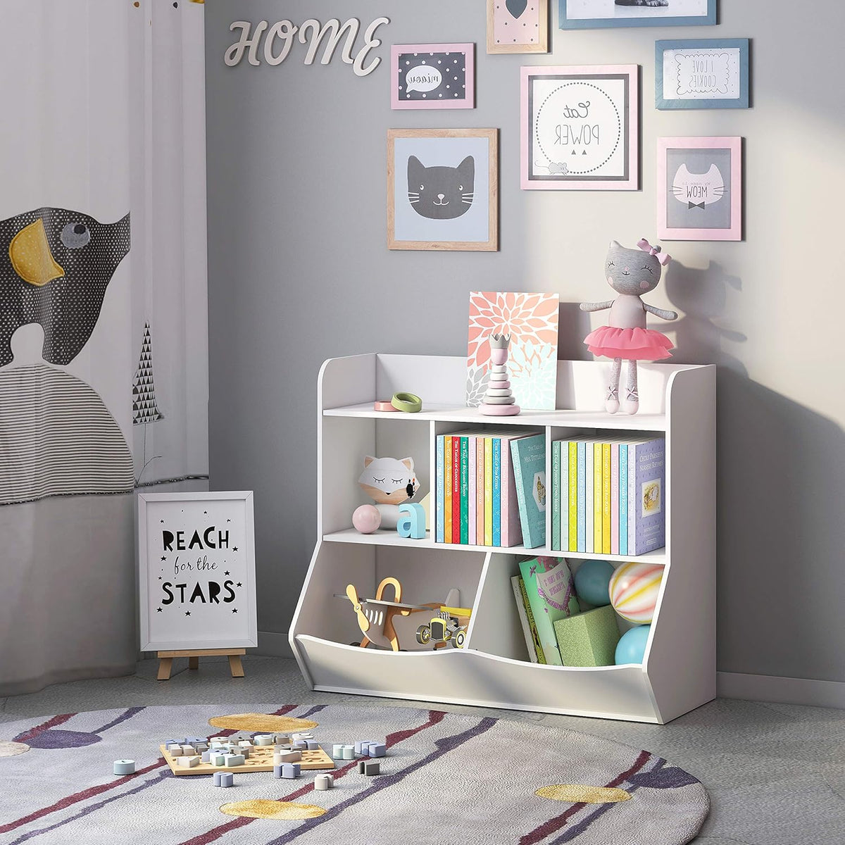 White Toy Storage Organizer with Bookcase A94881
