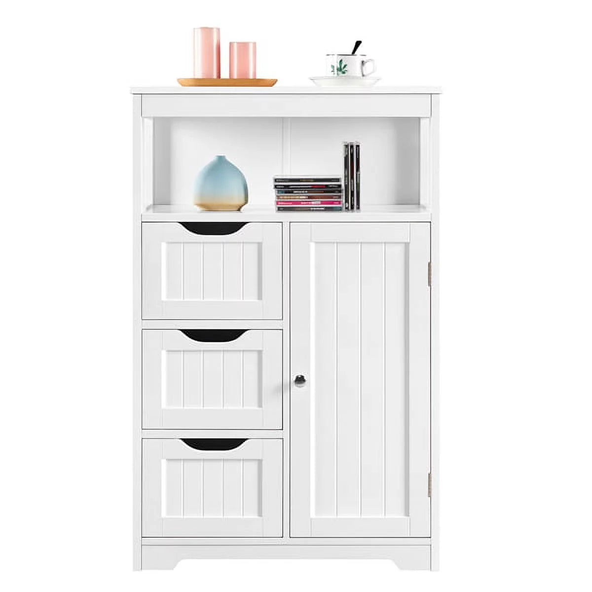 White MDF Wooden Bathroom Floor Cabinet with Drawers T828