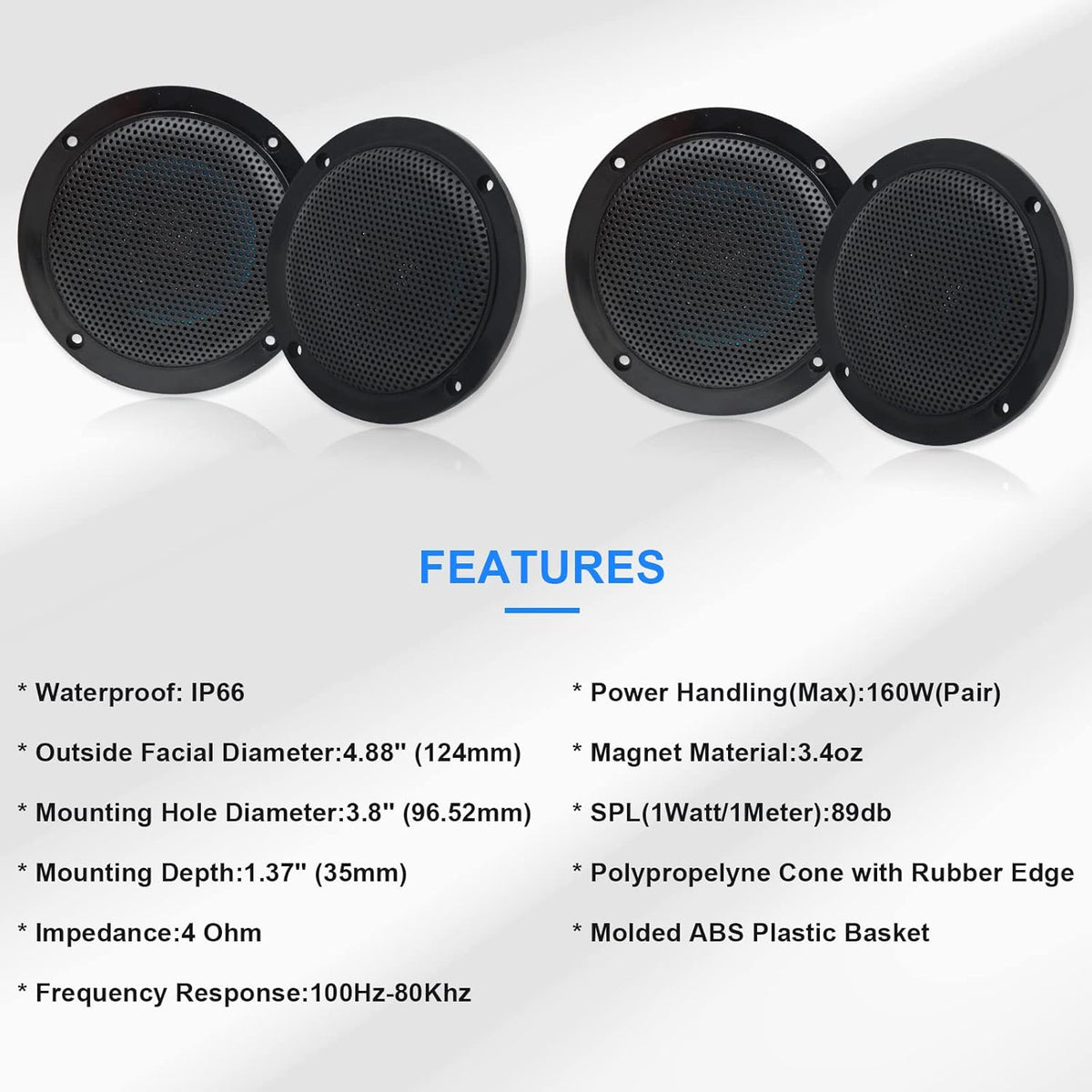 Marine Bluetooth Receiver AM FM Radio 4 inch Waterproof Speakers 2 Pairs Black Antenna D795