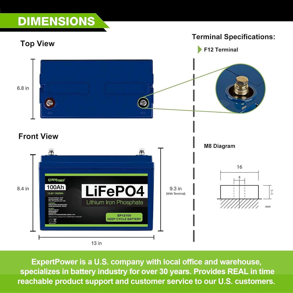 12V 100Ah Lithium LiFePO4 Deep Cycle Rechargeable Battery with Built-in BMS Z823