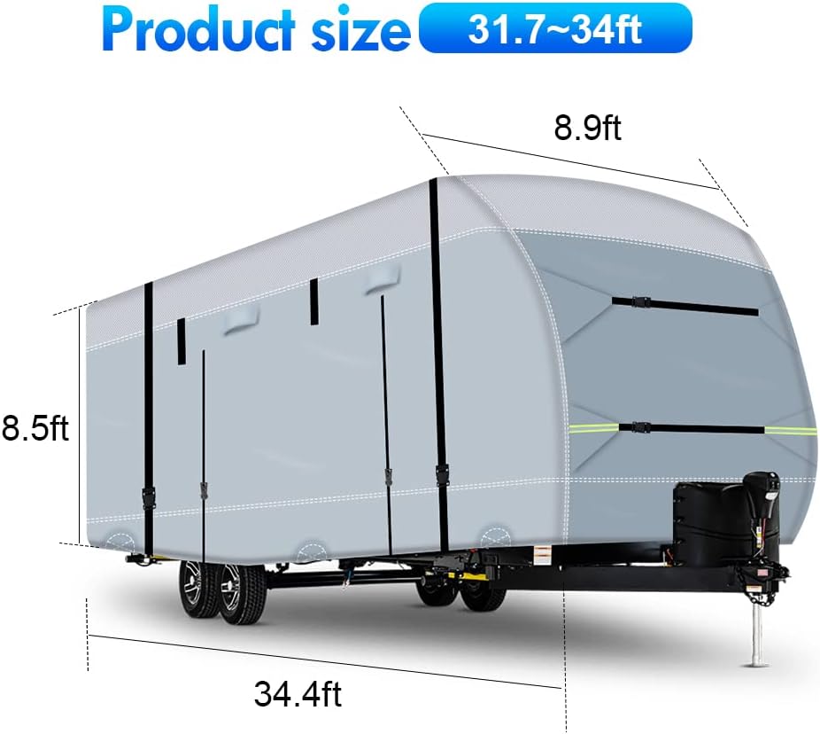 600D Ripstop RV Cover with 4 Tire Covers & Tongue Jack Cover & 6 Gutter Cover R655672
