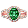 Oval Cut Green Simulated Emerald 18k Rose Gold Halo Ring A559540