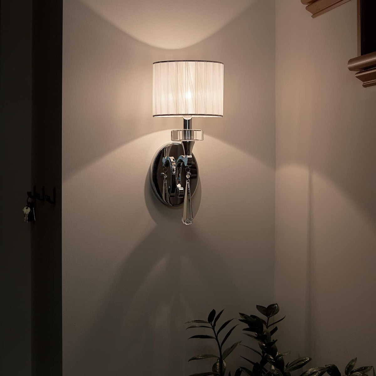 Chrome 1 Light Wall Sconce with Optical Crystal Accents and Organza Fabric L46230
