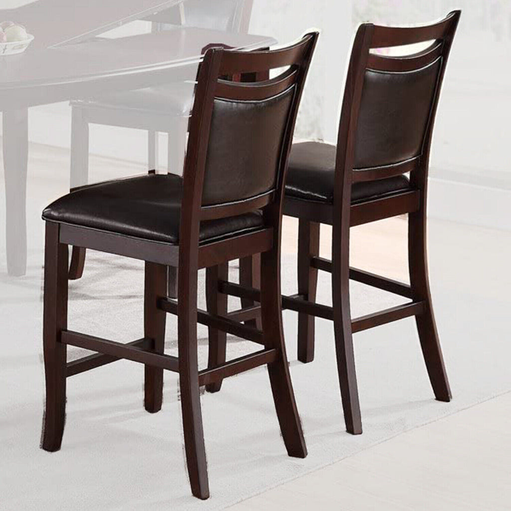Set of 2 Counter Height Chairs Brown Wood Faux Leather K408