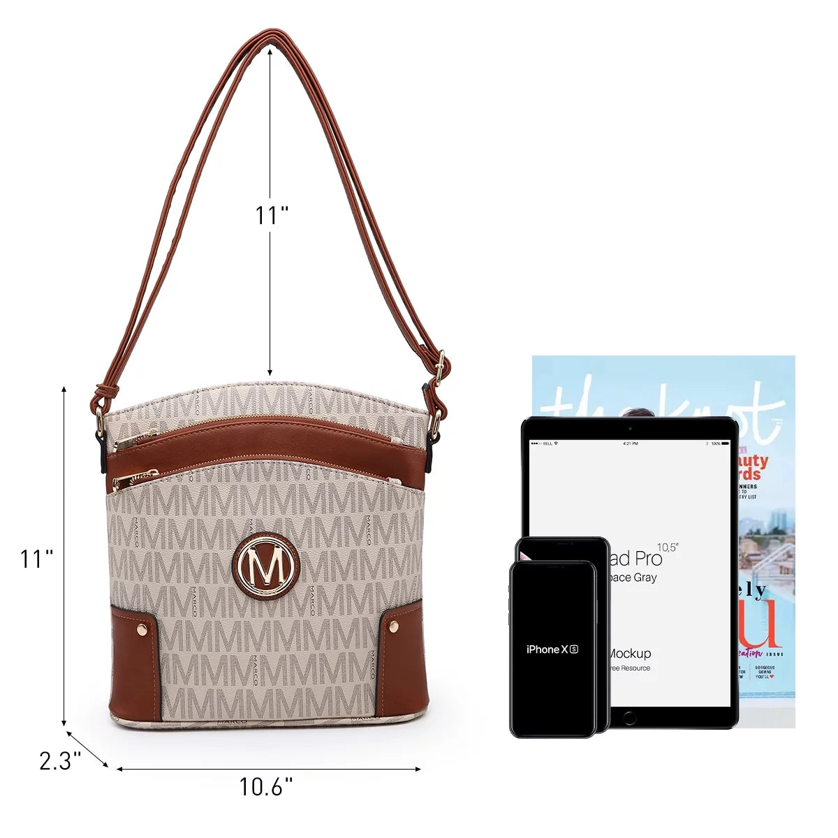 Large Triple Zip Pocket Crossbody Bag U361