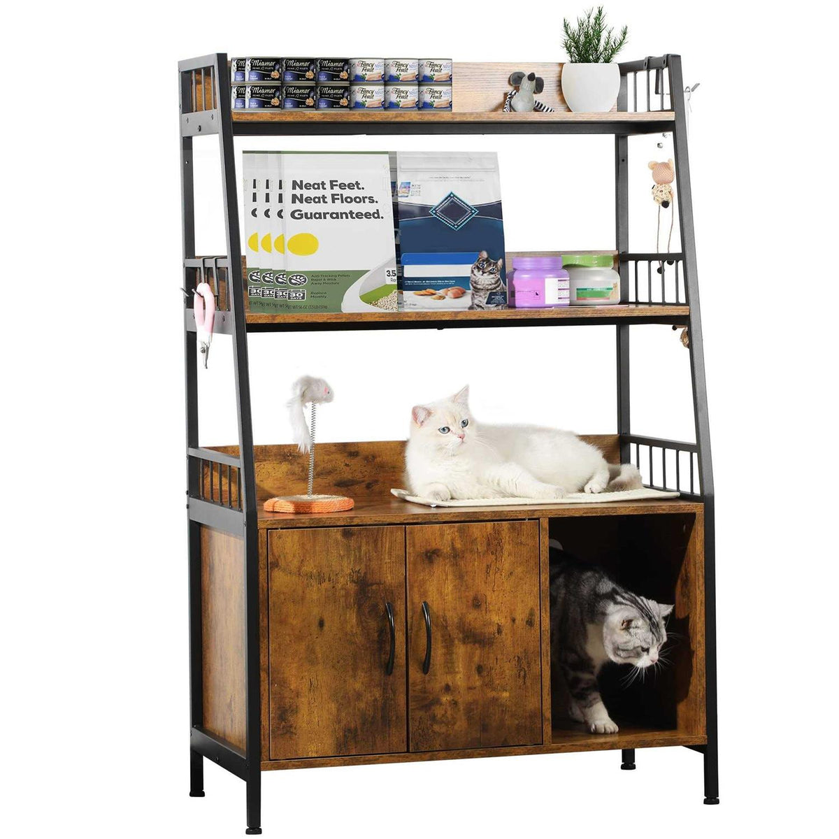 Large Wooden Cat Litter Box Enclosure with Storage Shelves L42310