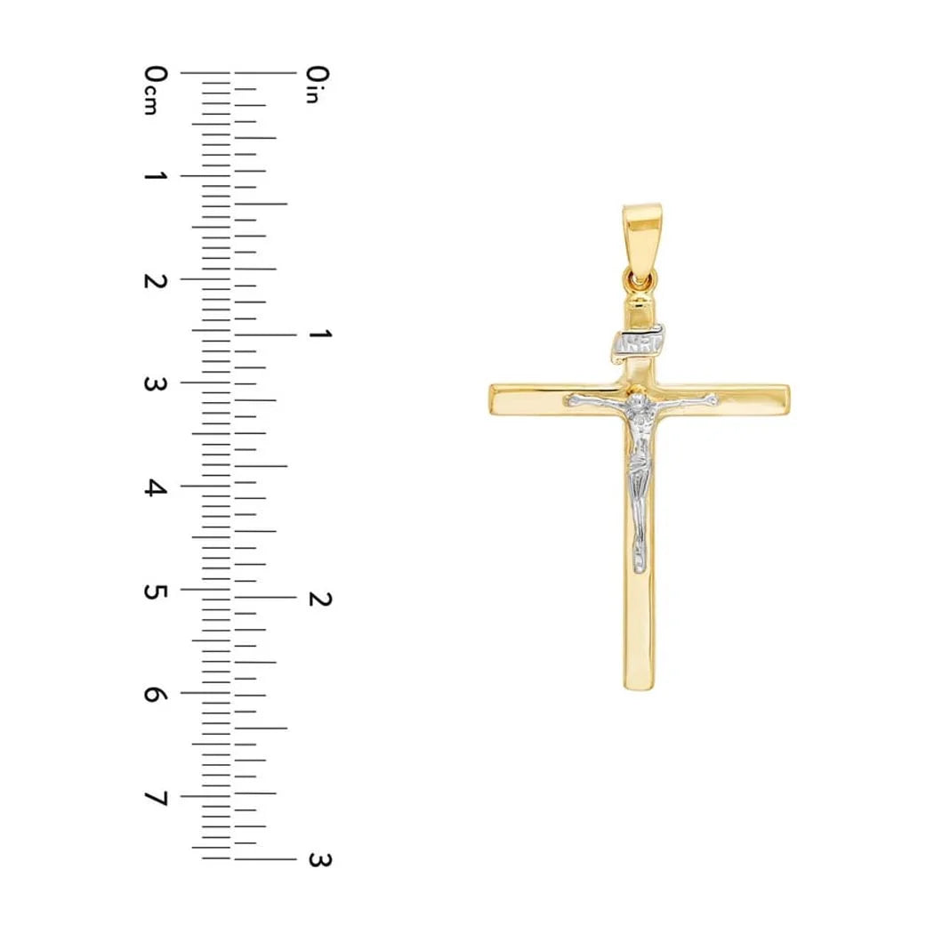 14k Yellow and White Gold Square Tube Cross Pendant Necklace A6575