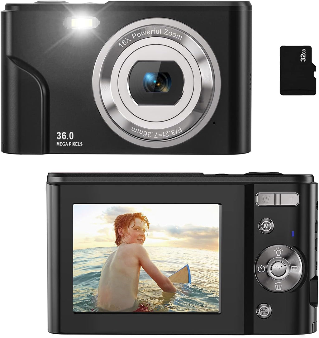 36MP Children's Camera with 32GB SD Card, Full HD 1080P Rechargeable Mini Camera (Light Blue) F1010