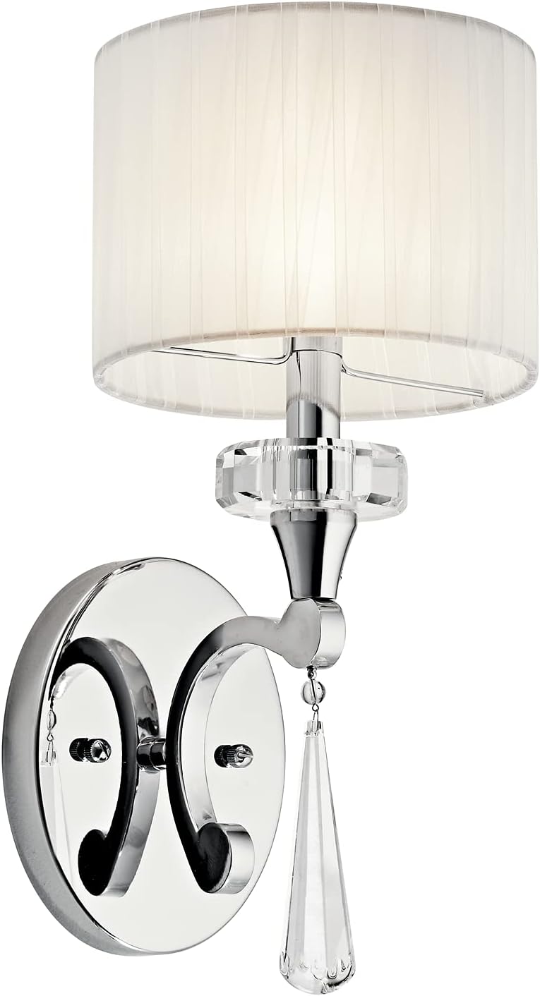 Chrome 1 Light Wall Sconce with Optical Crystal Accents and Organza Fabric L46230