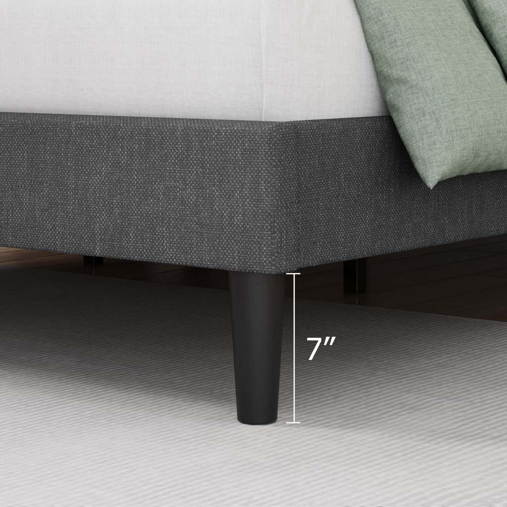 King Size Gray Linen Fabric Upholstered Bed Frame J7616