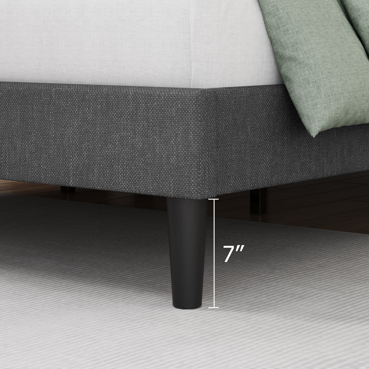 King Size Gray Linen Fabric Upholstered Bed Frame J7616
