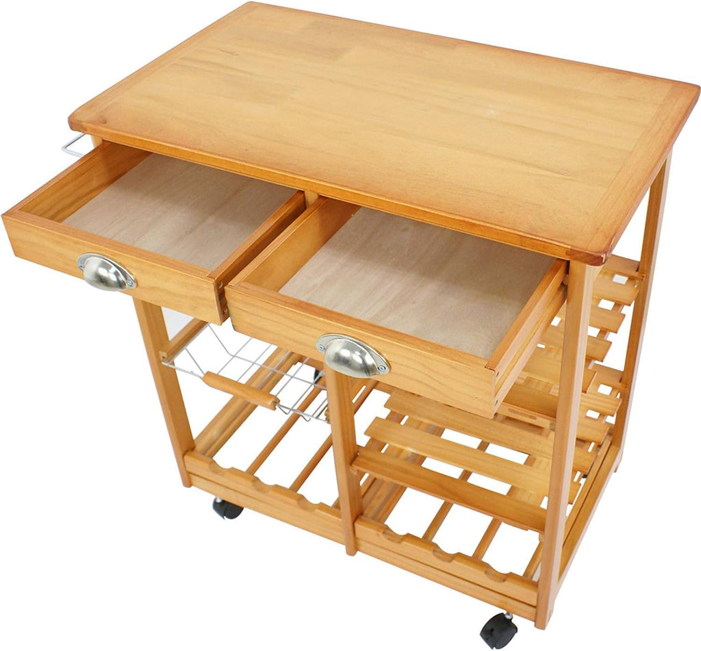 Wood Rolling Kitchen Island Storage Cart with Drawer Shelves Basket M4683