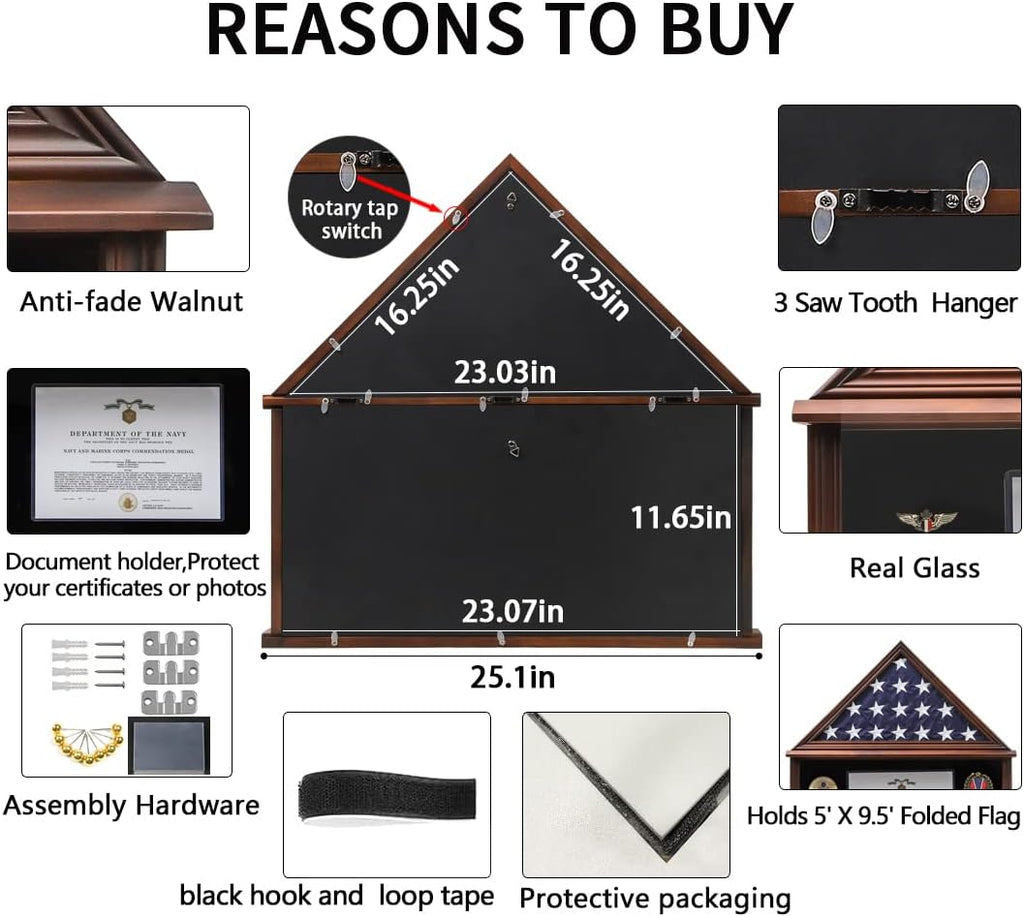 Solid Wood Flag Display Case with Certificate Holder L2125