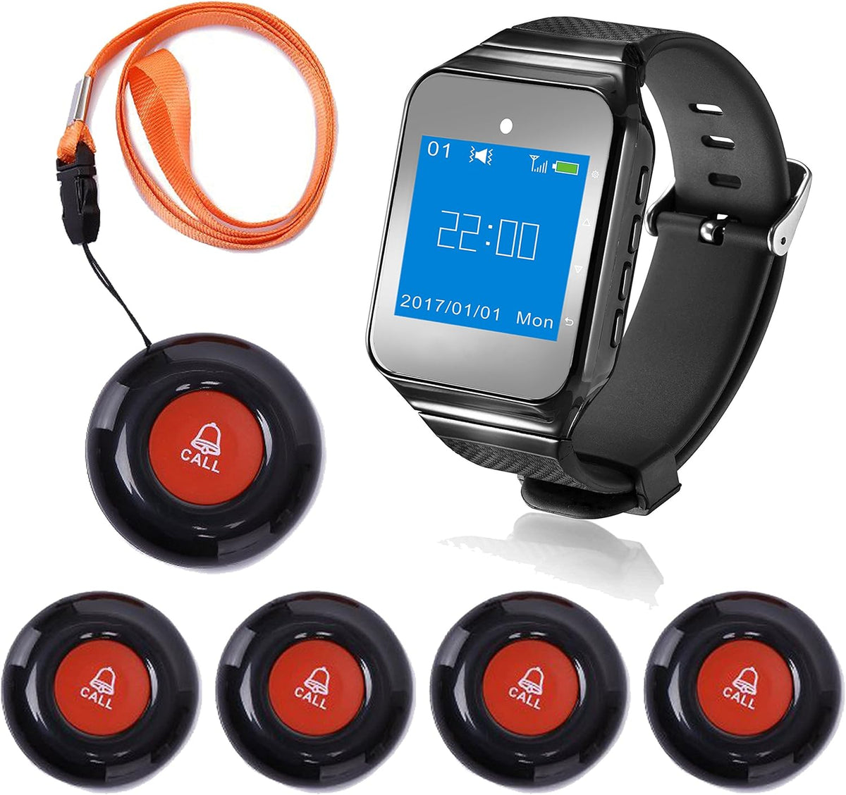 Wireless Wrist Pager Nurse Calling Alert System 1 Receiver 5 PCS Call Buttons Y4817