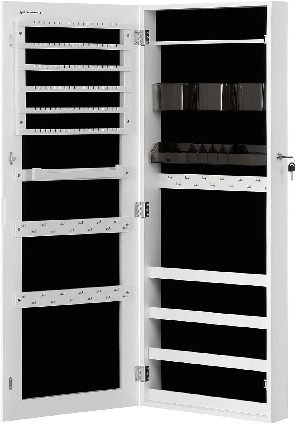 Lockable Wall-Mounted Jewelry Cabinet Armoire with 2 Plastic Trays Z65408