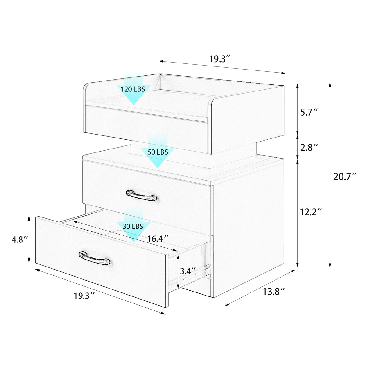 Black Wood Nightstand with Charging Station and 2 Drawers X908