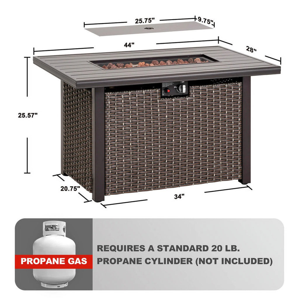 44" Brown Propane Gas Fire Pit Table with Lid and Lava Rocks L115468