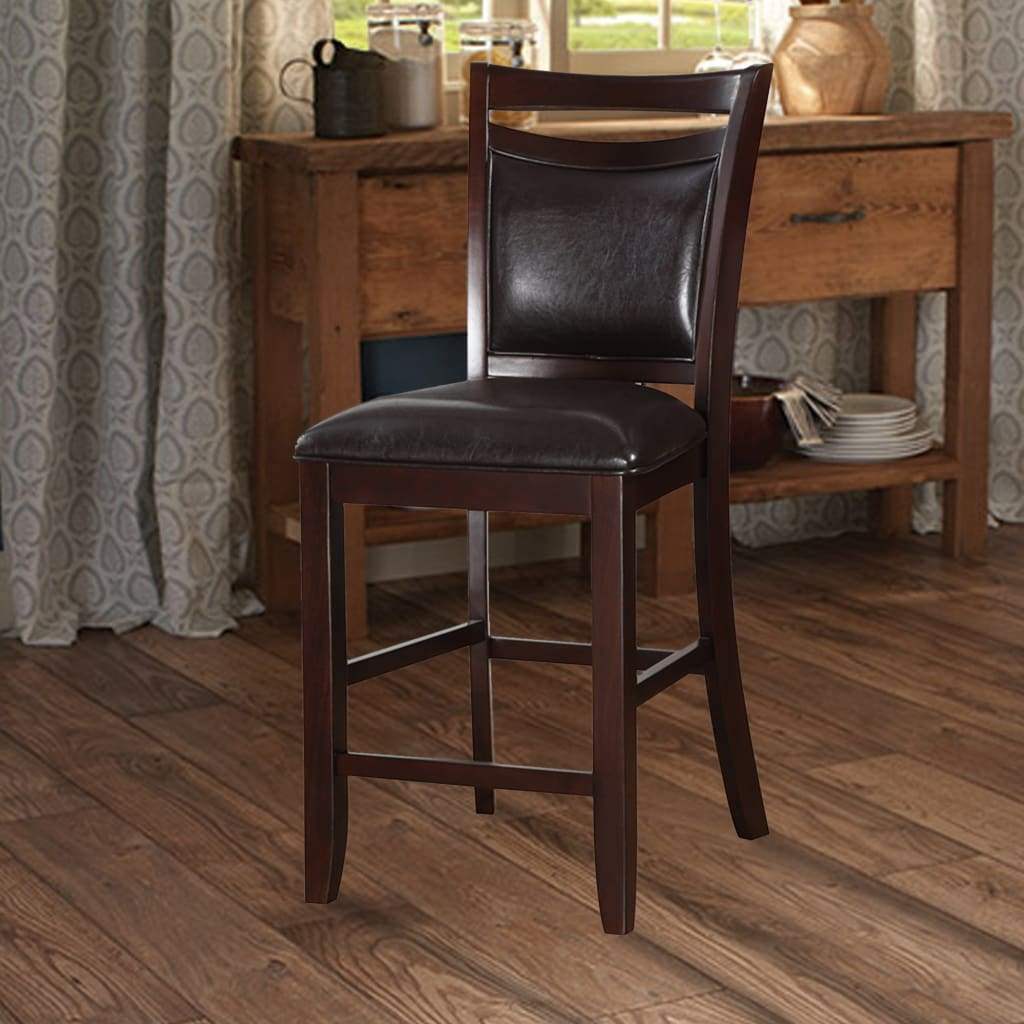 Set of 2 Counter Height Chairs Brown Wood Faux Leather K408