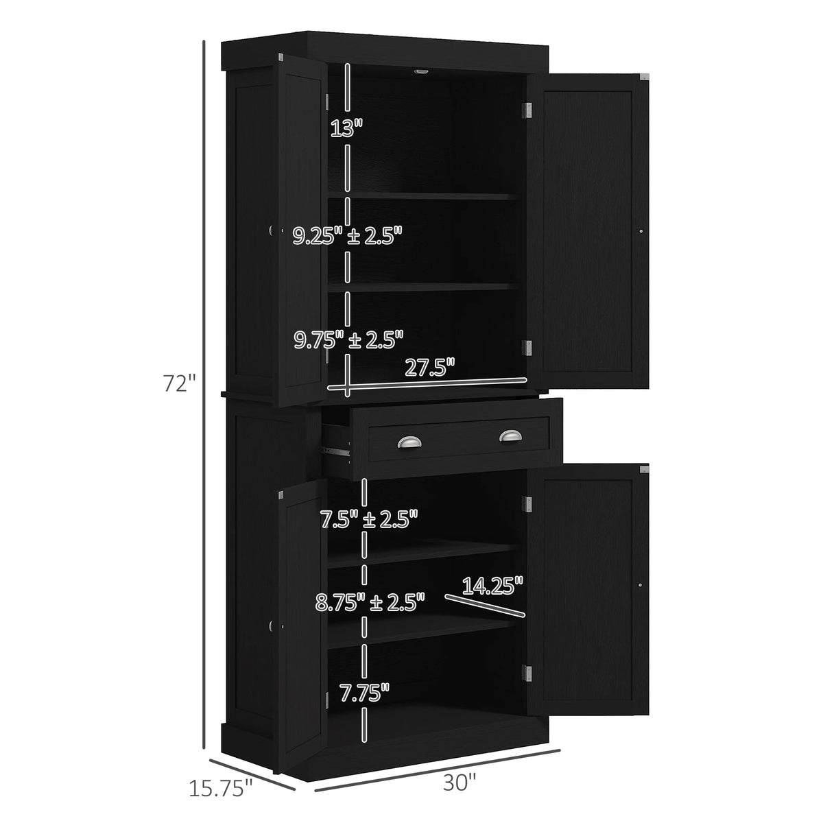 72" Kitchen Pantry Cabinet with 2 Cupboards and Drawer X90605