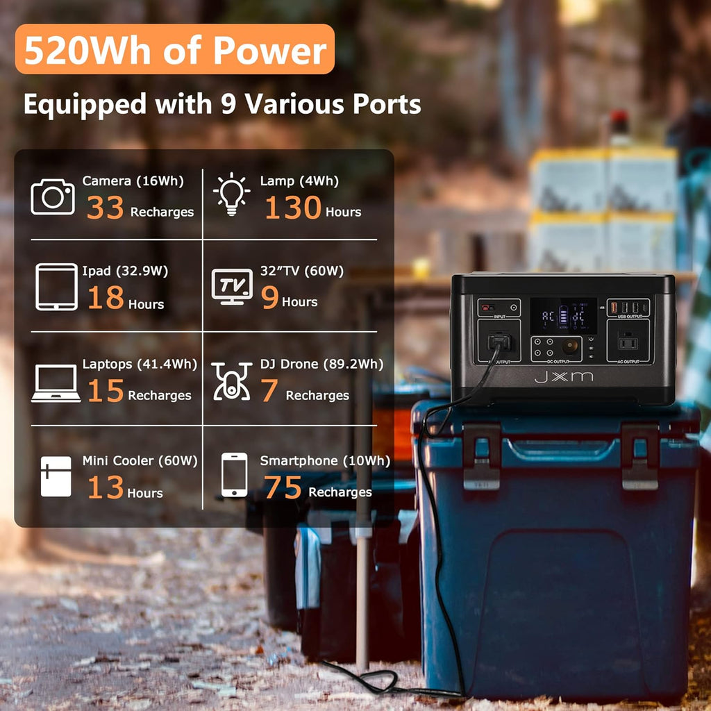 Portable Power Station 519Wh 500W Pure Sine Wave AC Outlet 12V DC P107328