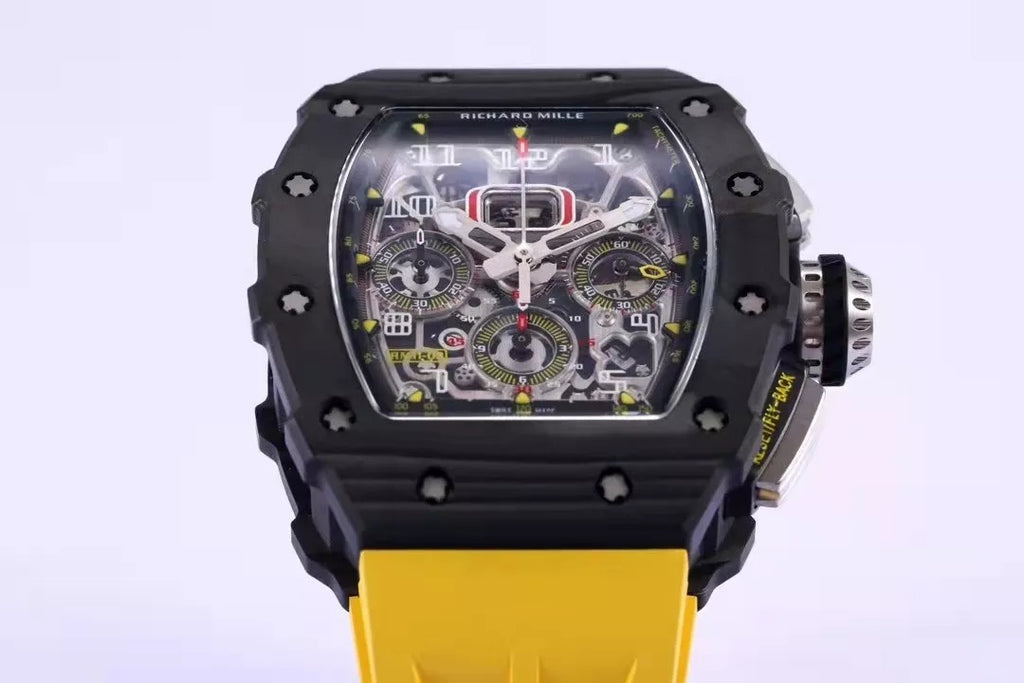 Skeleton Dial Black Bezel Yellow Rubber Strap F164965