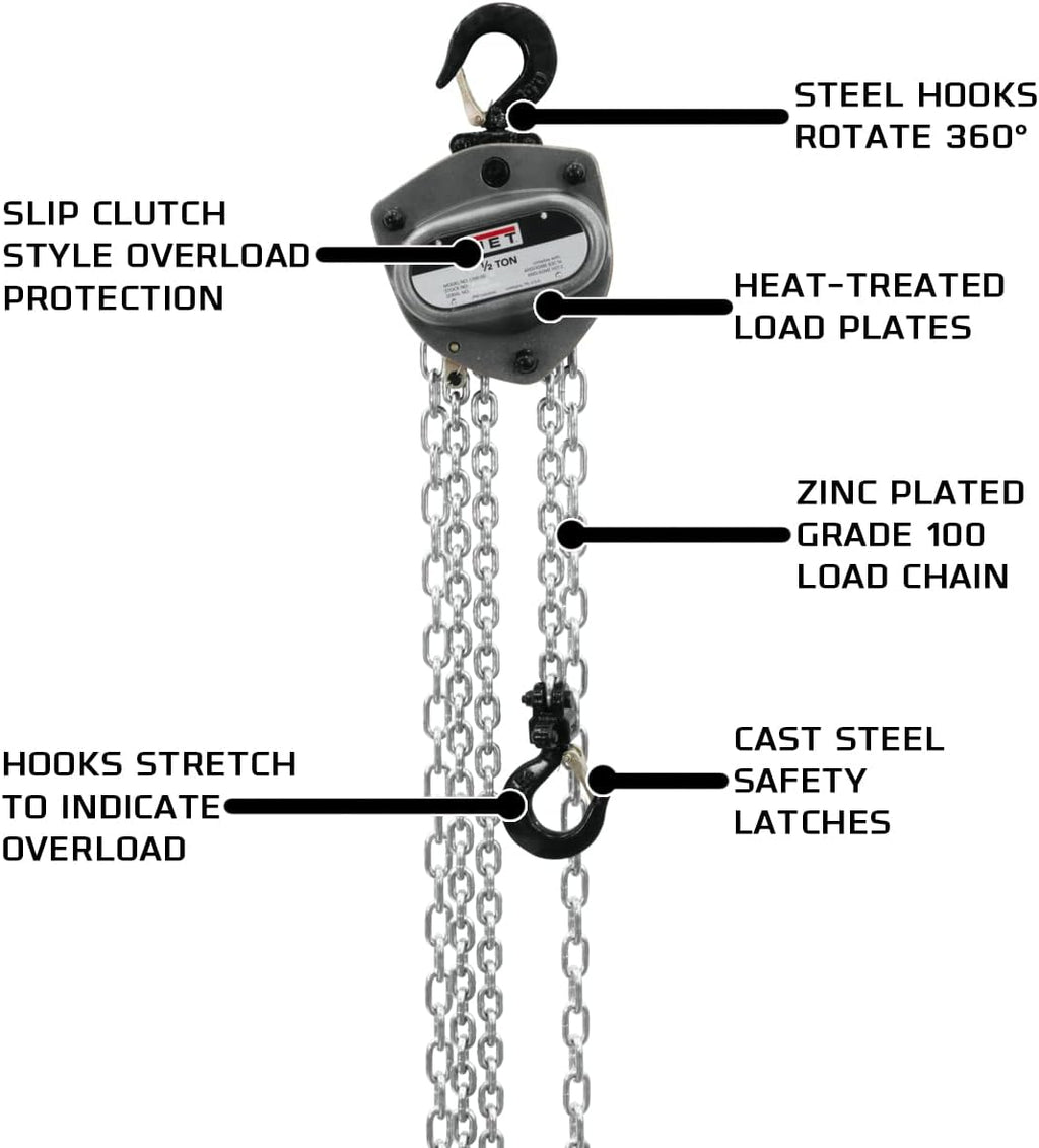1/2-Ton Hand Chain Hoist with 15' Lift and Overload Protection M463