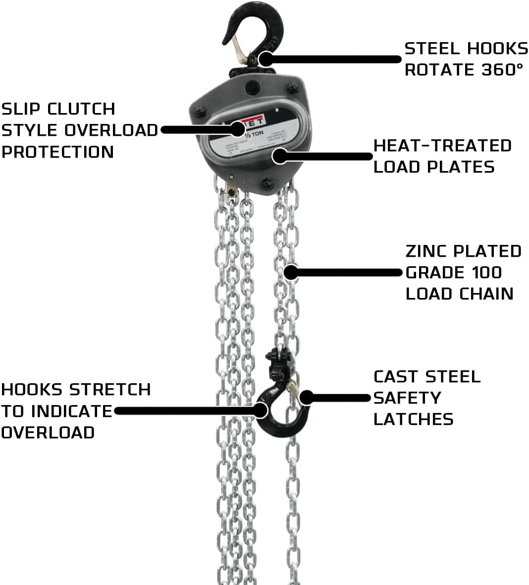 1/2-Ton Hand Chain Hoist with 15' Lift and Overload Protection M463