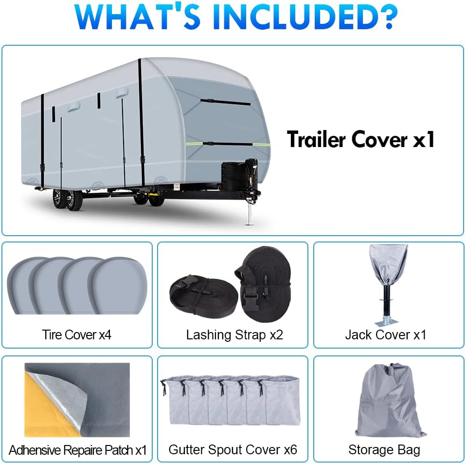 600D Ripstop RV Cover with 4 Tire Covers & Tongue Jack Cover & 6 Gutter Cover R655672