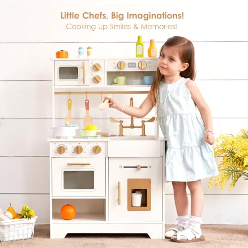 White Wooden Play Kitchen Set with Sink, Stove, Oven & Microwave E554571