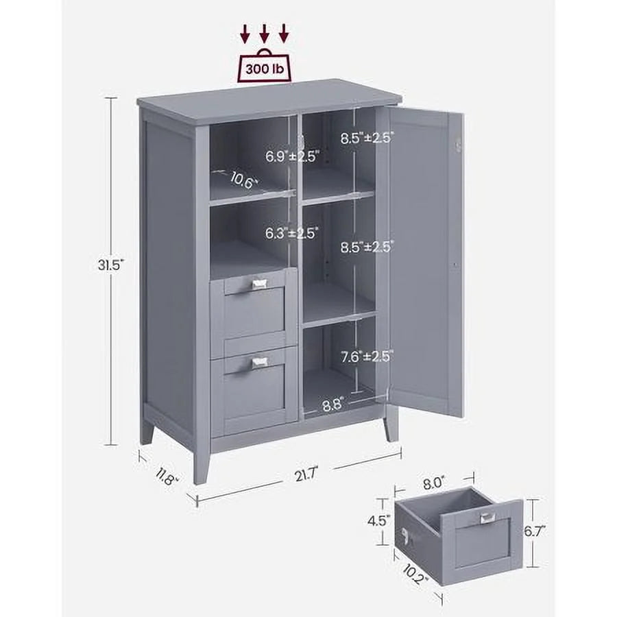2 Drawers Freestanding Bathroom Storage Cabinet with Adjustable Shelves A168
