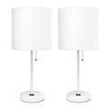 White Stick Lamp with Charging Outlet and Fabric Shade 2 Pack G84127