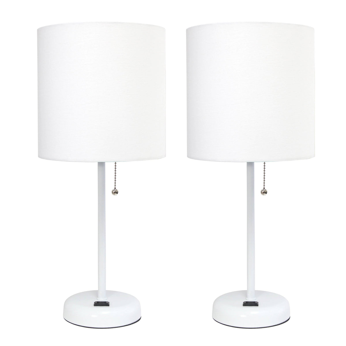White Stick Lamp with Charging Outlet and Fabric Shade 2 Pack G84127