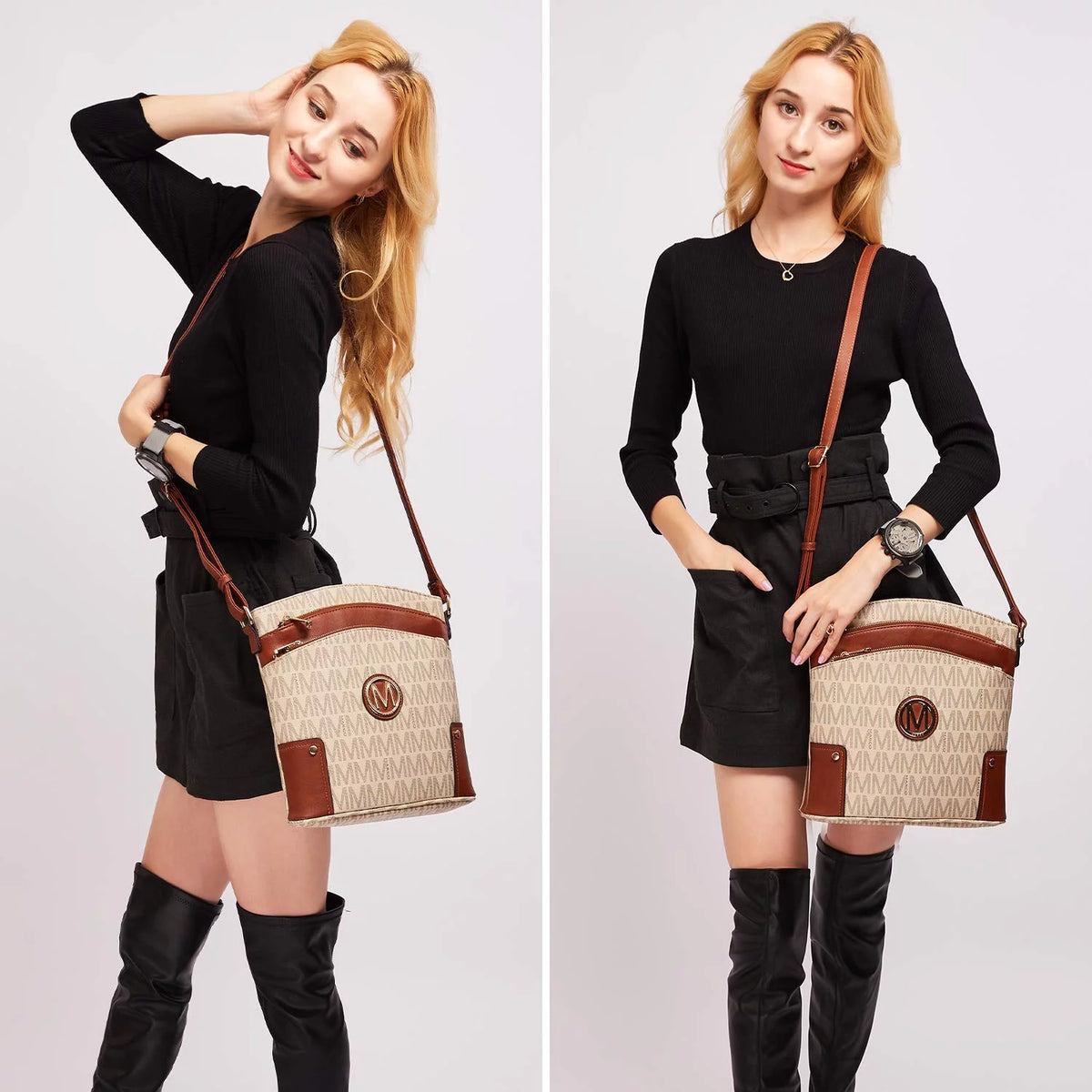 Large Triple Zip Pocket Crossbody Bag U361