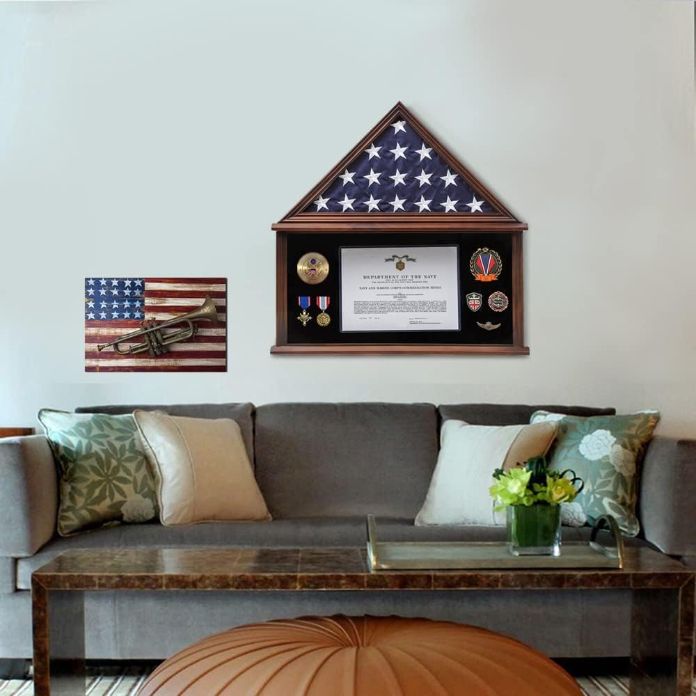 Solid Wood Flag Display Case with Certificate Holder L2125