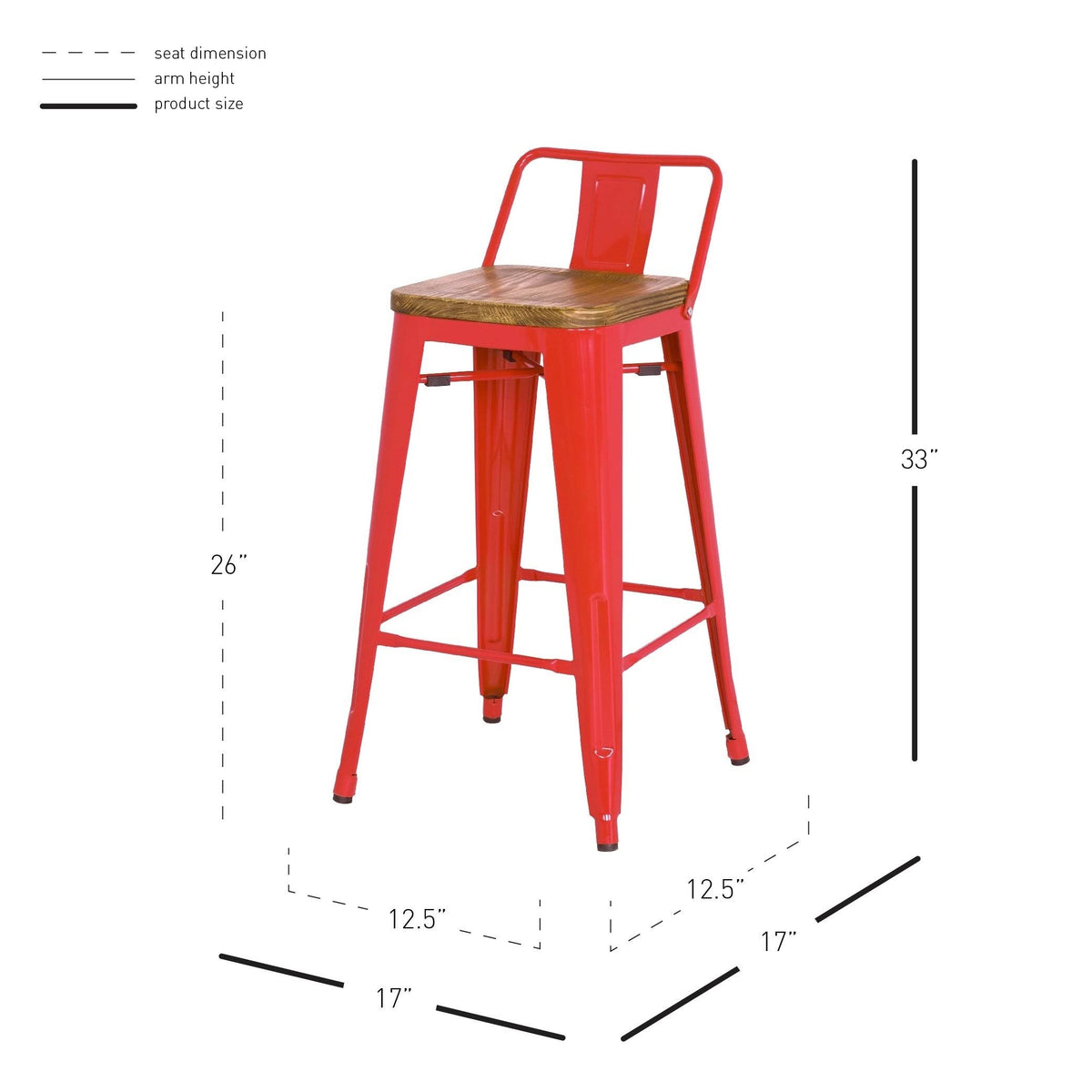 Orange Low Back Counter Stool Set of 4 D424294
