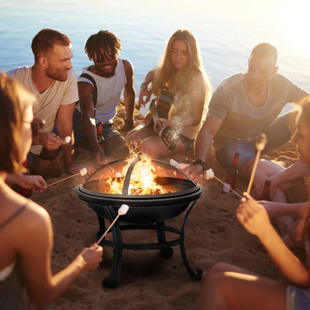 22 inch Portable Wood Burning Fire Pit Bowl with Spark Screen, Log Grate, Poker I238