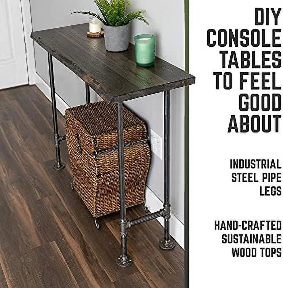 Live Edge Reclaimed Pine Wood Console Table with Industrial Pipe Legs K3838
