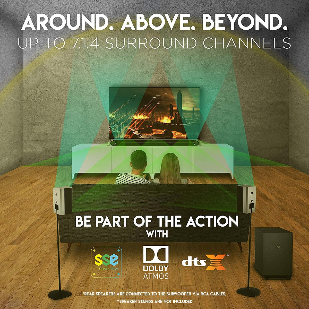 7.1.4 Channel 600W Soundbar with 8" Wireless Subwoofer and 2 Rear Surround Speakers O68579