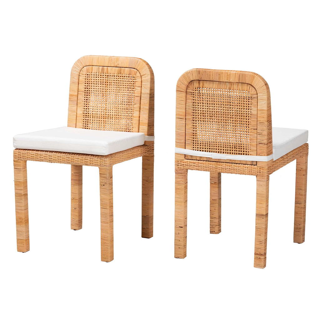 Natural Brown Rattan and Mahogany Wood 2-Piece Dining Chair Set A1075