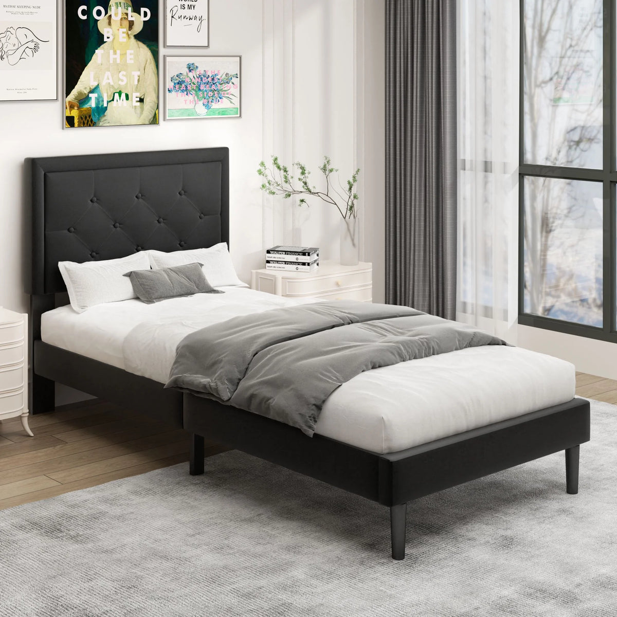 Light Blue Wood Frame Twin Platform Bed C647