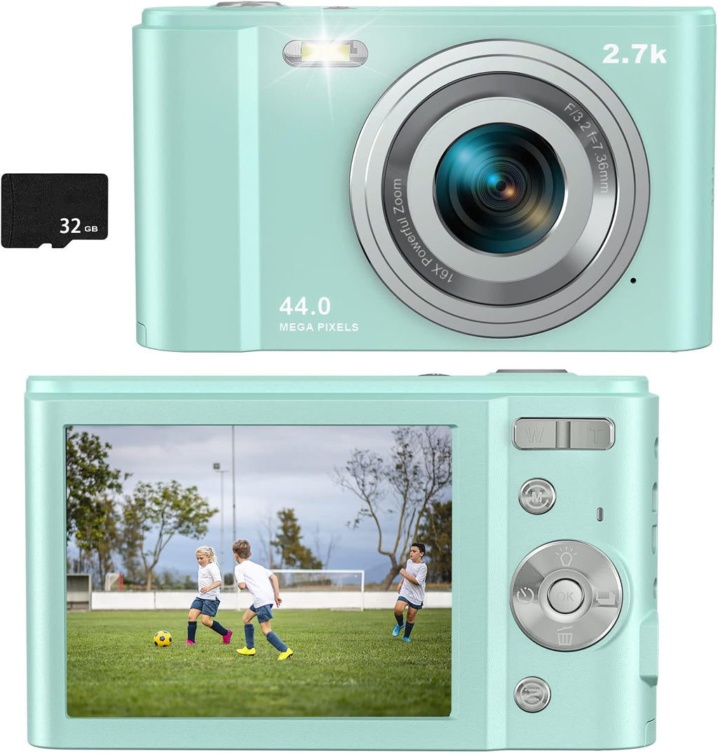 36MP Children's Camera with 32GB SD Card, Full HD 1080P Rechargeable Mini Camera (Light Blue) F1010