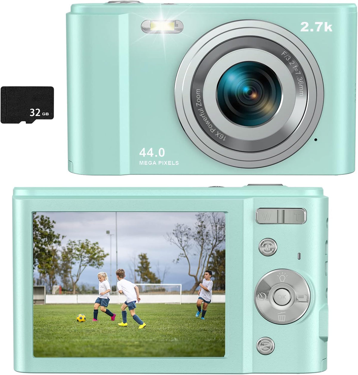 36MP Children's Camera with 32GB SD Card, Full HD 1080P Rechargeable Mini Camera (Light Blue) F1010