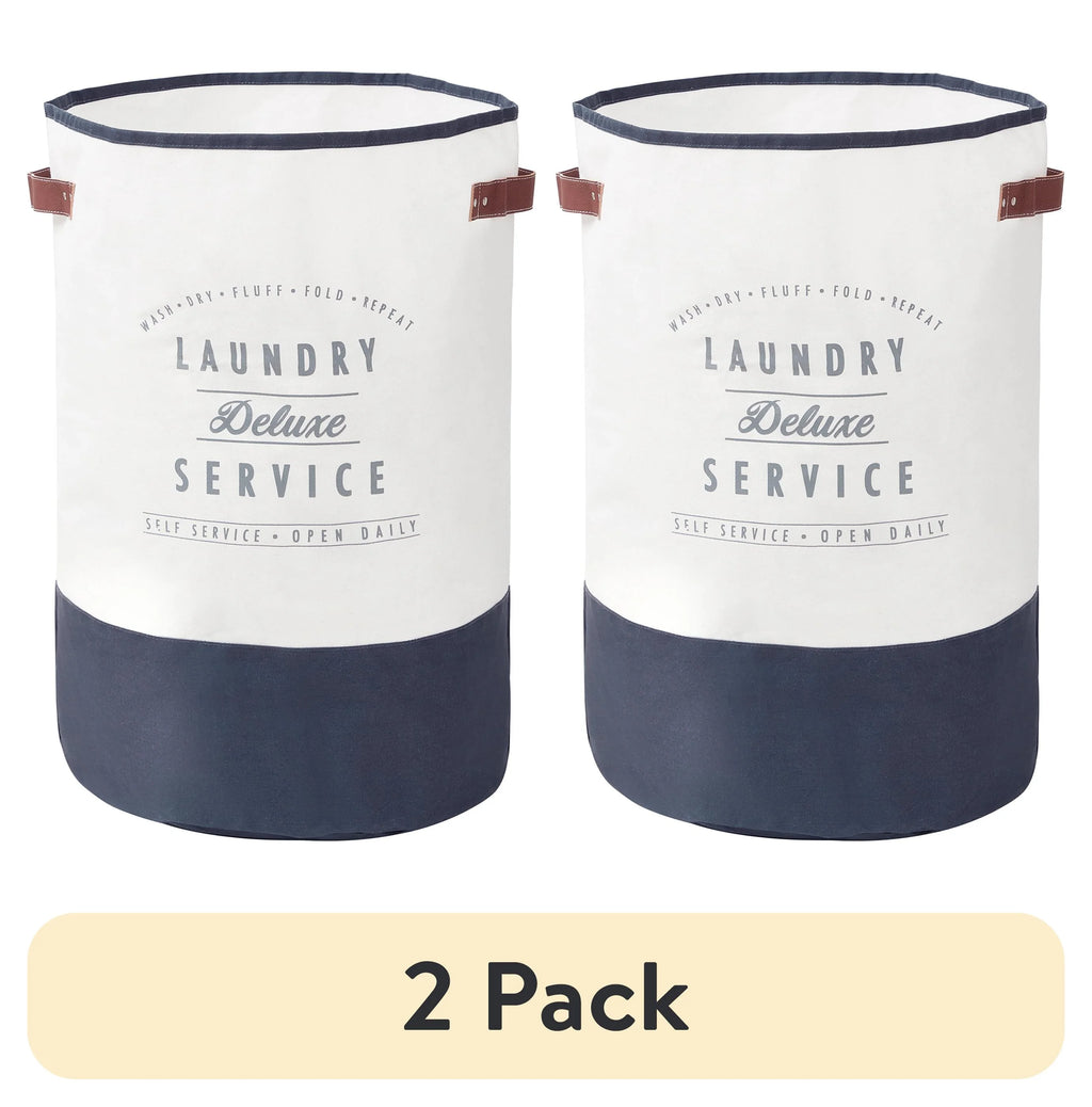 2 Pack Ivory Grey Canvas Laundry Hamper X18272