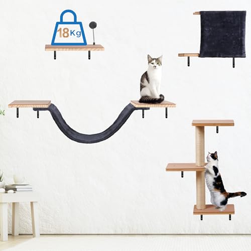 Wall Mounted Solid Wood Cat Climber Set with Scratching Post L42631