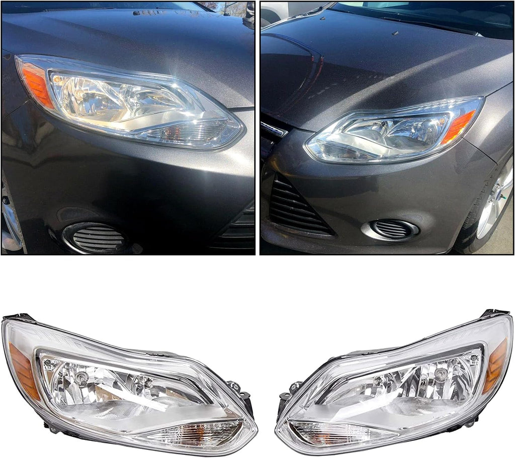 Chrome Housing Halogen Headlights for 2012-2014 Ford Focus T434084